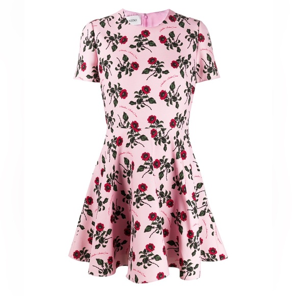 VALENTINO Floral-print Wool And Silk-blend Cady Mini Dress In Pink sizeXS/IT38